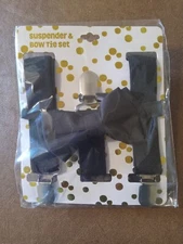NIB HER OS Child Black Adjustable Clip Suspender & Bow Tie Set Formal Wedding 