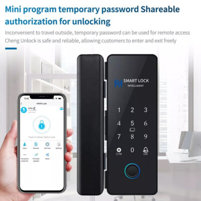 Digital Glass Door Lock Bluetooth Fingerprint Keyless Smart Phone Attendance.