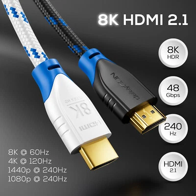DELEYCON 8K HDMI Kabel 2.1 UHD HDR 10+ Ultra HighSpeed 48Gbit/s Ethernet eARC HDTV PS5