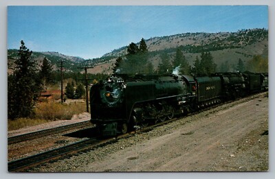 Union Pacific Northern 8444 & Challenger 3985 Donner Pass Train Vtg Postcard P10