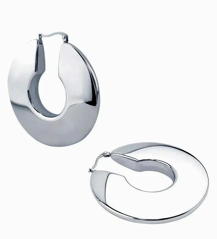 STAINLESS STEEL 316L HOOP EARRINGS LARGE POLISHED MODERN DISK FOR SENSITIVE EARS