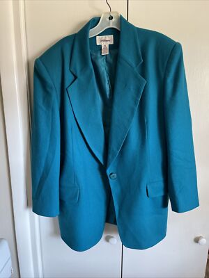 Vintage Worthington Blazer Womens 16 Blue Aqu Tur 100% Wool Jacket Career  Office - Main Image