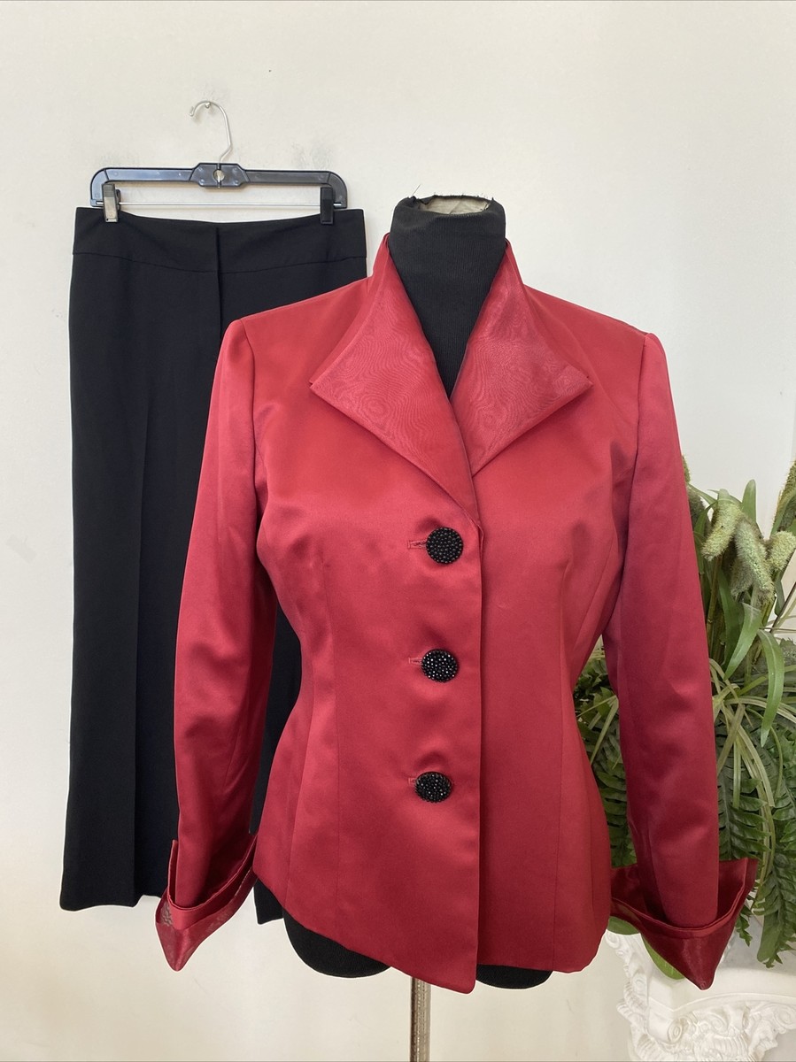 New Kasper Women’s Red Black 100% Polyester Piece Pant Suit Size 8/6  $240