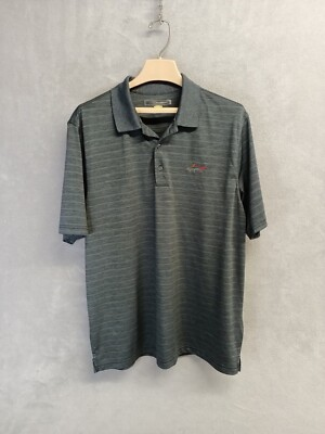 #ad Greg Norman Polo Shirt Large Dark Gray Golf Shark Logo Performance $13.00