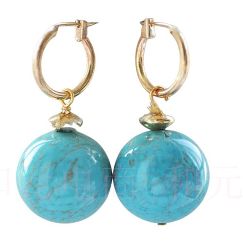10MM Natural Blue Turquoise Round Gemstone Beads Gold Earrings Men Women Casual - Picture 3 of 12