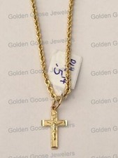 Religious Real 14K Yellow Gold Jesus Crucifix Cross Pendant 18 inch Rope Chain