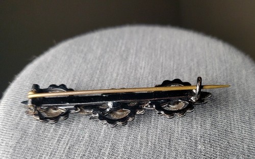 antique Victorian Mourning Jewelry Broach Lapel Pin Jet Black onyx? Gem Stone - Picture 5 of 12