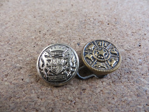 2 Antique/Vintage Gold-tone Metal Shank Button s Horse Shield & Zodiac Signs B8 - Picture 8 of 12