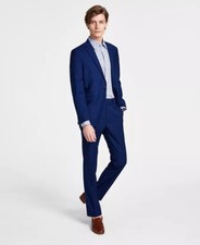  495 KENNETH COLE Men's Blue Basketweave Slim Fit Suit 46 L 40 x 32 yoc0923
