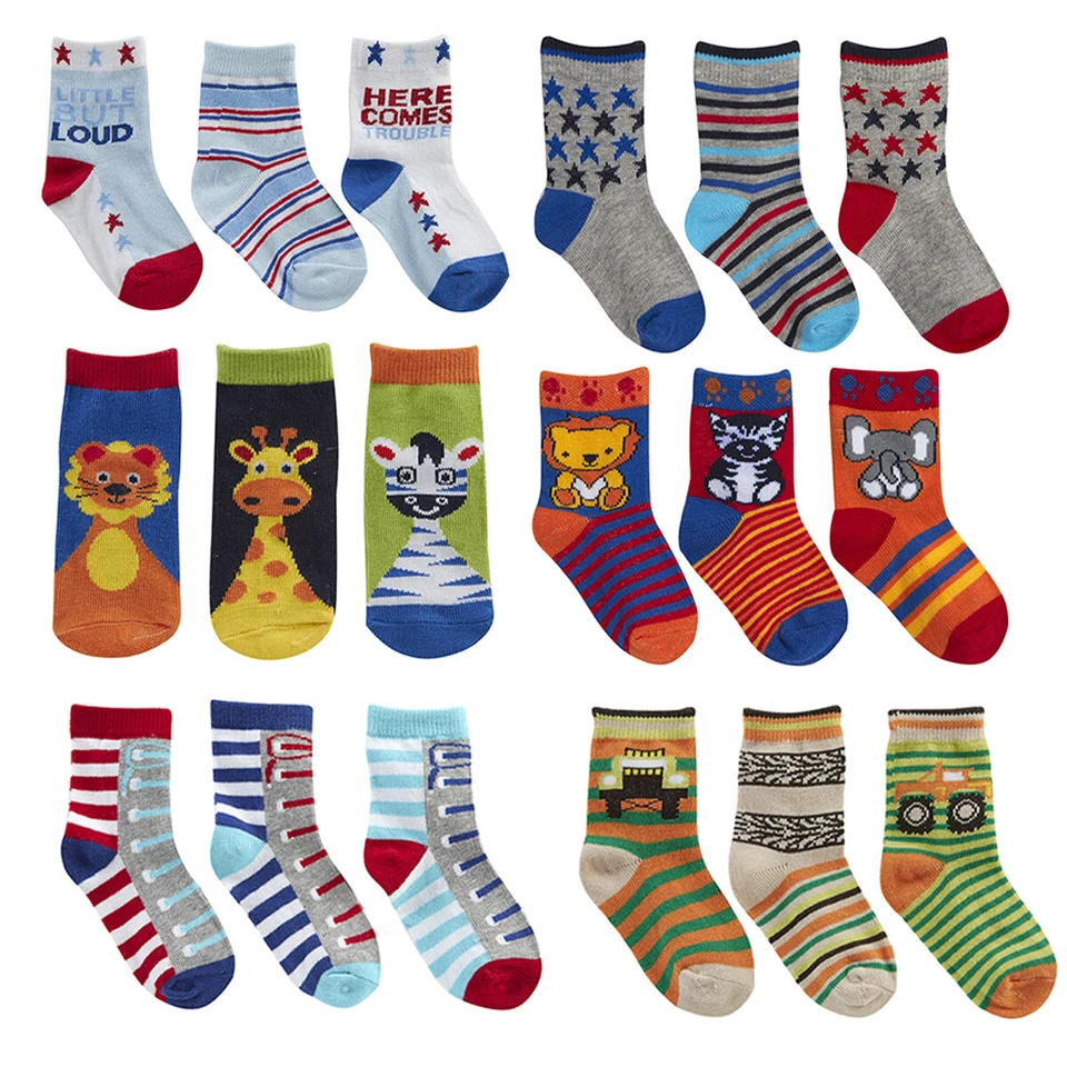 TICK TOCK 6 Pairs Baby Boys Design Socks Cotton Rich New Fun Animal Stars Cute Printed