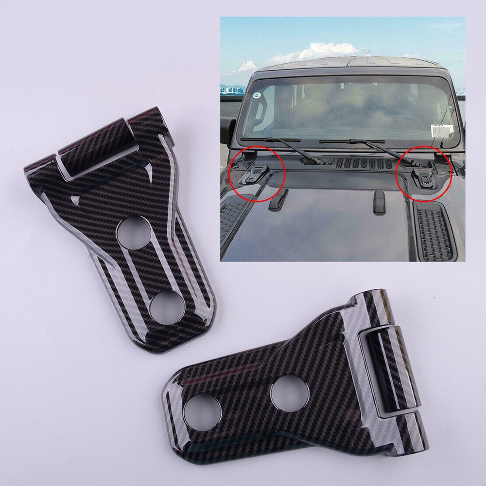 Fit For Jeep Wrangler JL Carbon Fiber Engine Hood Hinge Cover Trim Accessories @