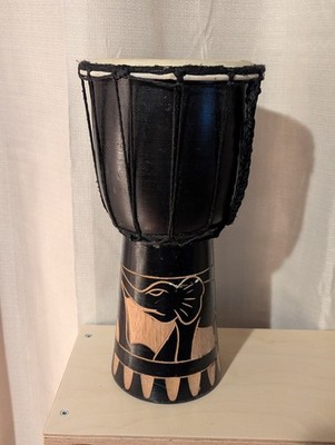 Hand-Carved Wooden Elephant African Style Rope-Tuned Djembe Hand Drum 