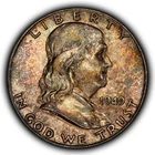 1949 50c Franklin Silver Half Dollar - Subtle Rainbow Toning - SKU-H3801