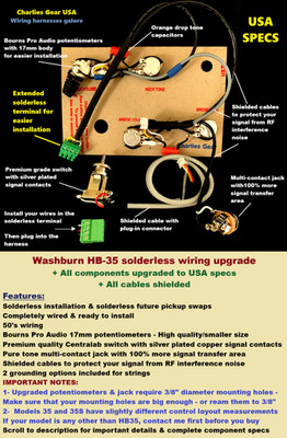 Washburn HB35 Solderless Wiring Upgrade + All Wires Shielded + USA Specs