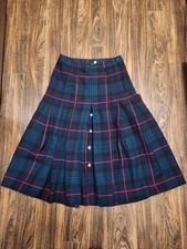 Scottish Tartan Wool Gold Button Blue Green Red Plaid Skirt US 8/UK 12