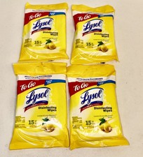 Lot Of 4 Lysol To Go Disinfecting Wipes Flatpack Lemon  Lime Scent 15 Ct Each 