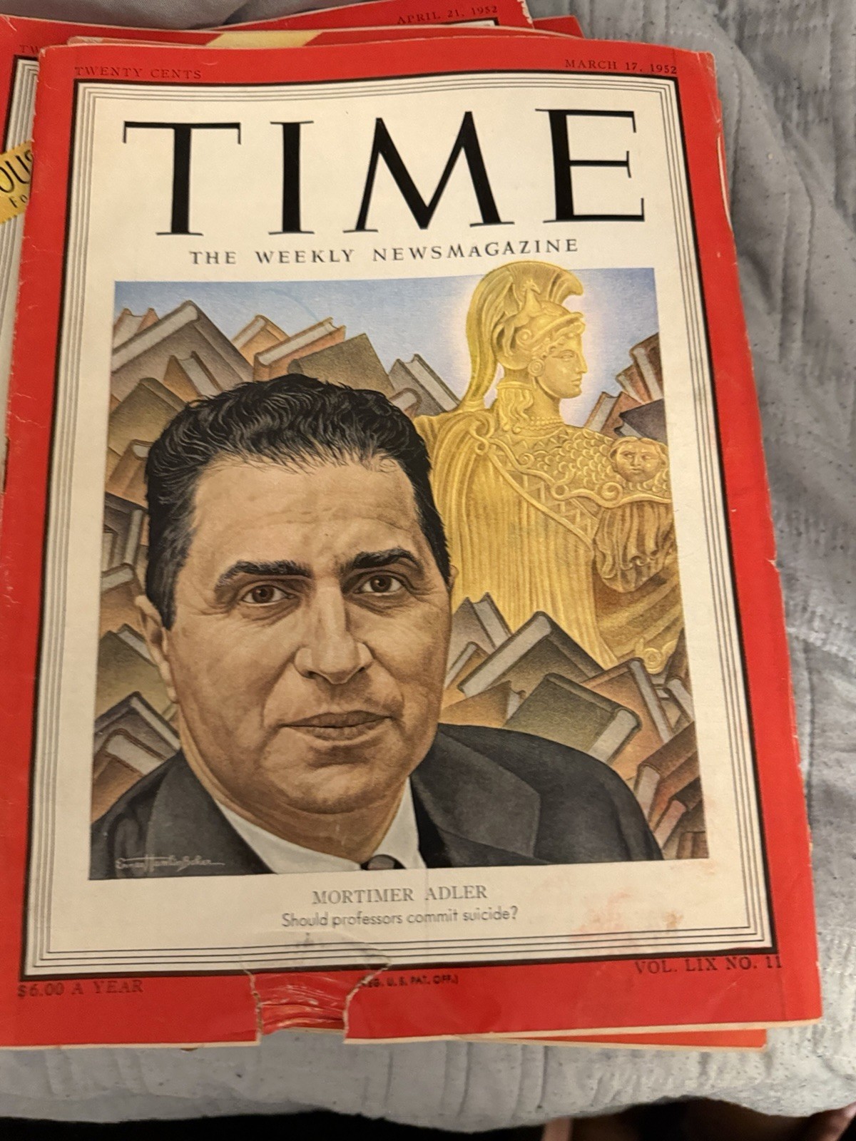 original vintage TIME MAGAZINE: MORTIMER ADLER march 17, 1952 worn covers
