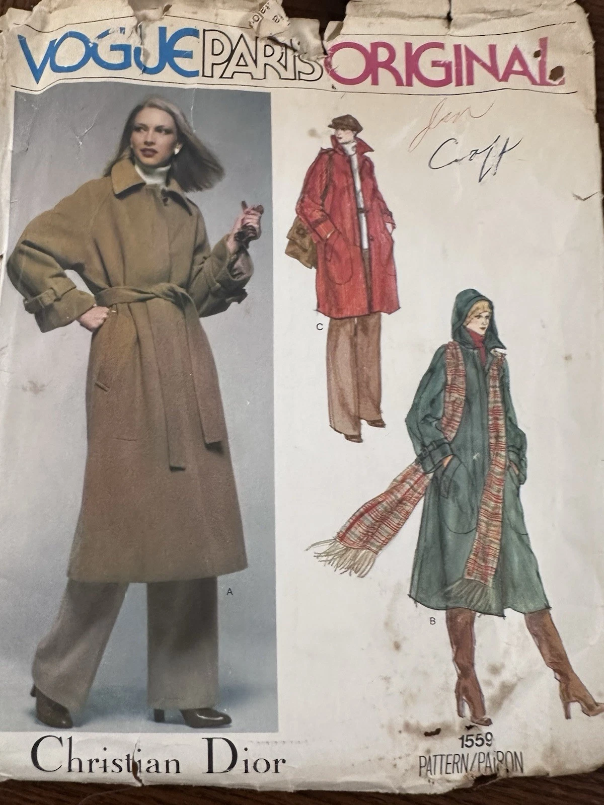 Cappotto Christian Dior Vintage Vogue Paris Modello Originale 1559 Taglio 10 Completo