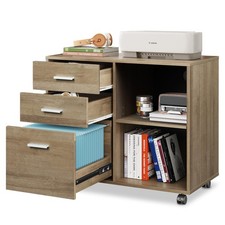 3 Drawer Mobile File Cabinet, Wood Lateral Filing Cabinet, Printer Stand with...