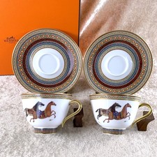 Hermes Paris Tea Cup  Saucer Cheval d'Orient No. 1 Porcelain Tableware 2 Sets