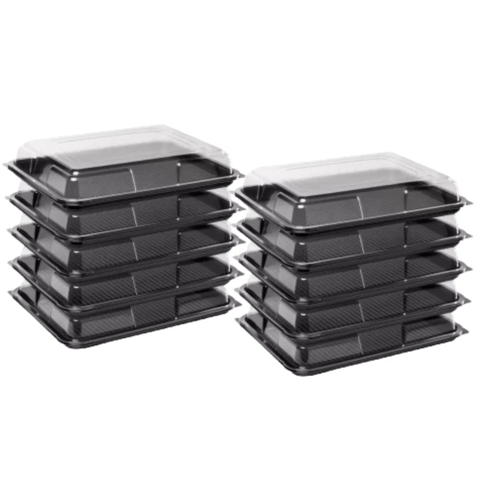 Large Black Catering Trays with Clear Lids Reusable Party Event Food Platter