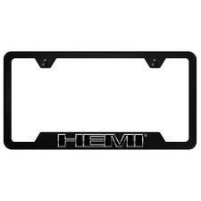 Dodge Hemi Chrome Notched License Plate Frame Logo On Black Polycarbonate Dodge Hemi Chrome Notched License Plate Frame Logo On Black Polycarbonate