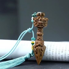 Green Sandalwood Carved Vajra Dagger Wooden Ritual Artifact Handcrafted Ornament