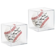 2Pk Baseball Display Case Uv Protected Acrylic Clear Baseball Holder Square Cube