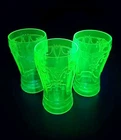 3 Vintage Uranium Depression Cups Vaseline Glass Green Glows In UV Black Light