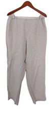 Vtg FLAX Womens Linen Pull on Pants sz M split Hem Lagenlook spring Harem Beige