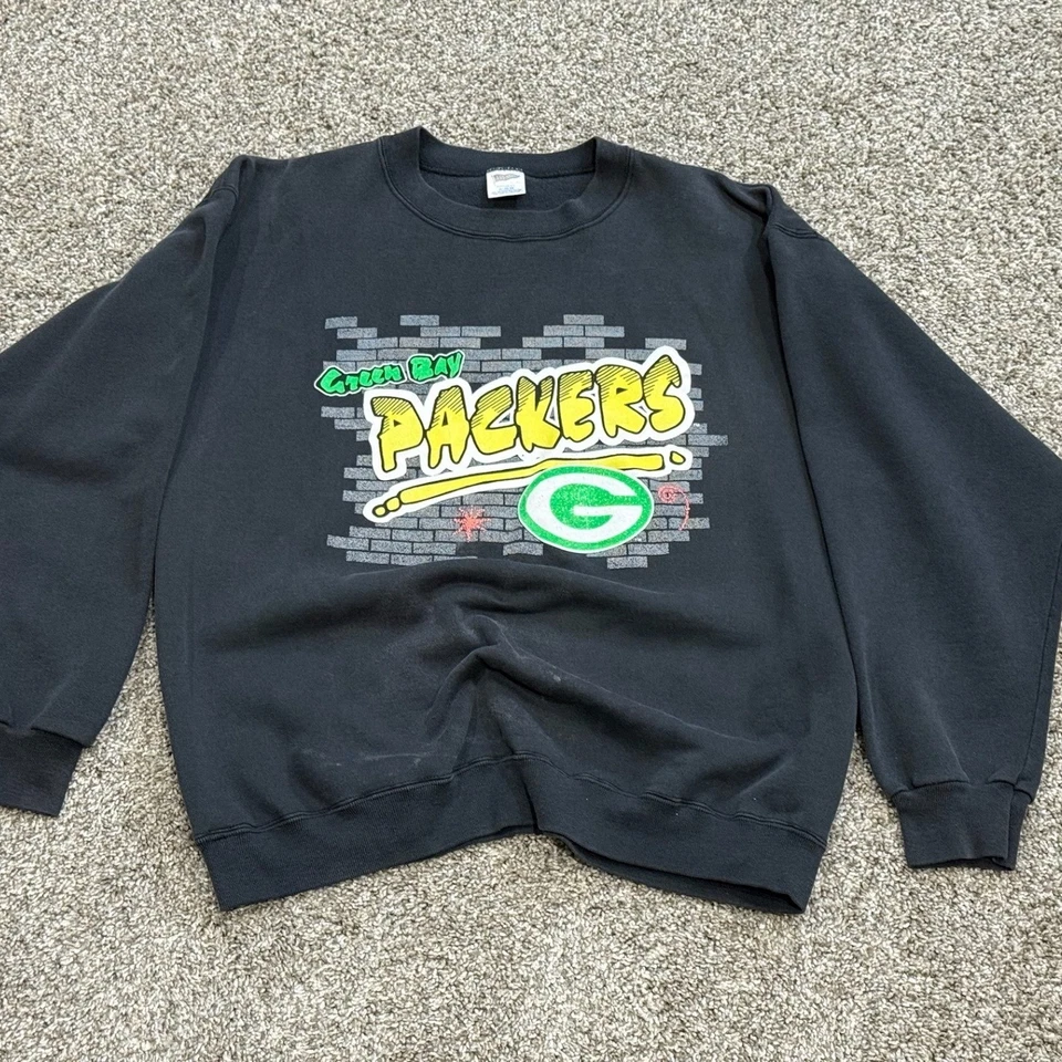 Sudadera de Colección Años 80 Trench Green Bay Packers Cuello Redondo NFL Fútbol Hombres M Foto 2 de 4