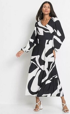 FREEMANS Print Maxi Smock Kleid Schwarz Weiß UK 10/12 (fmn76-2)