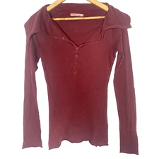 VELVET Graham & Spencer Top Henley Long Sleeves Shawl Fitted Stretch Women S Red