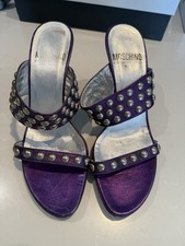 Moschino Metallic Purple Leather Mules Studded Detail Heel Woman 37.5
