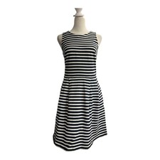 LOFT Navy White Striped Dress Size 0 Nautical Asymmetrical Hem A-Line Tank
