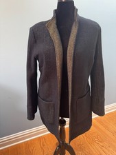 Chico  s Black Gold Metallic Open Front Jacket, Size 2 size 12/14 