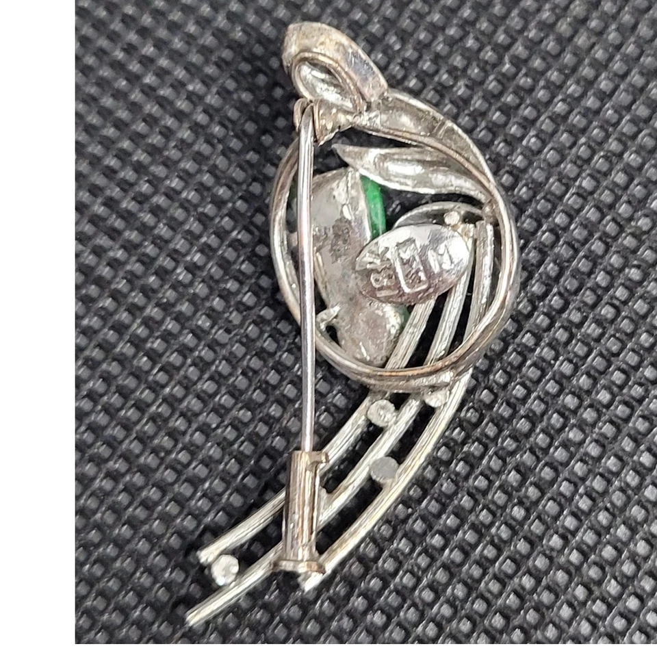 Broche remolino de jade de oro blanco de 18 quilates de colección firmado joyería Art Nouveau reliquia Foto 3 de 4