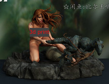1/24 Resin Jungle Female Figure with Raptor Dinosaur Unpainted Unassembled