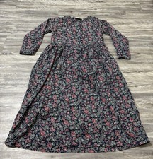 Vintage Eddie Bauer Corduroy Maxi Floral Red Blue Green Sleeve Dress Size S/P