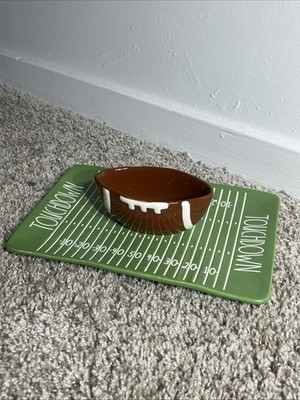 Rae Dunn Touchdown Football Field Platter 10'' x 7'' Appetizer Chips Dip
