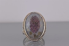 CI Sterling Silver Oval Purple Druzy Quartz Dotted Statement Band Ring 925 Sz: 8
