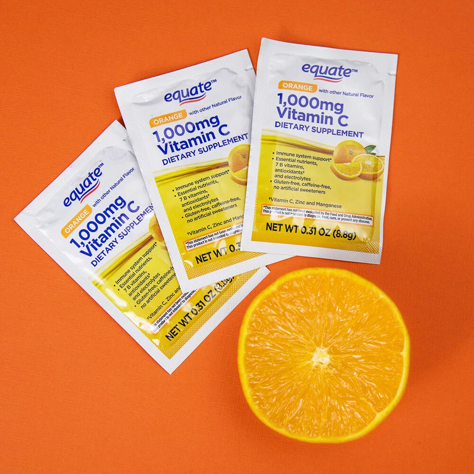 Equate 1000 mg Vitamina C Bebida Mezcla Suplemento para Apoyo Inmunológico, Naranja, 30ct Foto 2 de 4