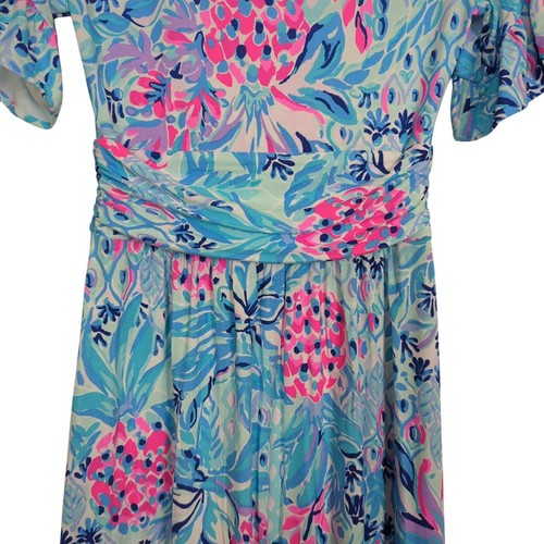 Lilly Pulitzer Riegan Zanzibar fit flare ruffle sleeve blue pink summer dress XS - Picture 5 of 15