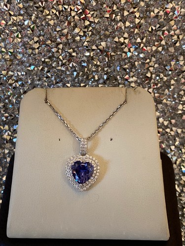 Vintage Sterling Silver 925 Iolite Heart Necklace Pendant 18” - Picture 2 of 11