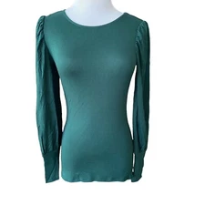 Vince Camuto Bubble Sleeve Stretch Top Size XXS Hunter Green NEW