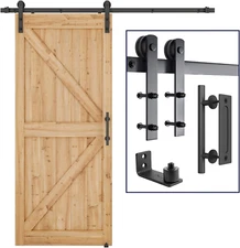 SMARTSTANDARD 6.8 FT Heavy Duty Sturdy Sliding Barn Door Hardware Kit, Black, (W