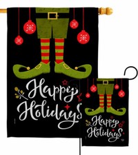 Elf Happy Holiday Garden Flag Winter Christmas Decorative Gift Yard House Banner