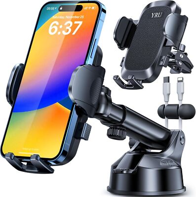 Yru Heavy Duty Phone Mount For Car Windshield Dashboard Adjustable Clamp
