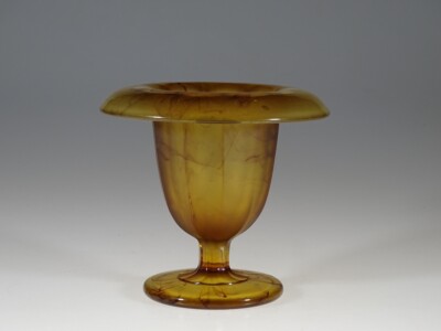 Vintage Davidson Glass Deco Amber Cloud Glass Rolled Edge Vase c.1930