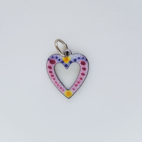 1970s Heart Enamel Pendant Hand Painted Colorful Dots Love Vintage Jewelry Baptism - Picture 1 of 2